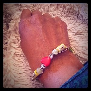 Heart, Lime Jade and African Krobo beads Bracelet